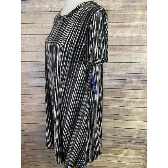 Apt 9 Large NWT Dress Striped Stretchy Liquid Knit Textured Black Brown Career - Picture 3 of 9